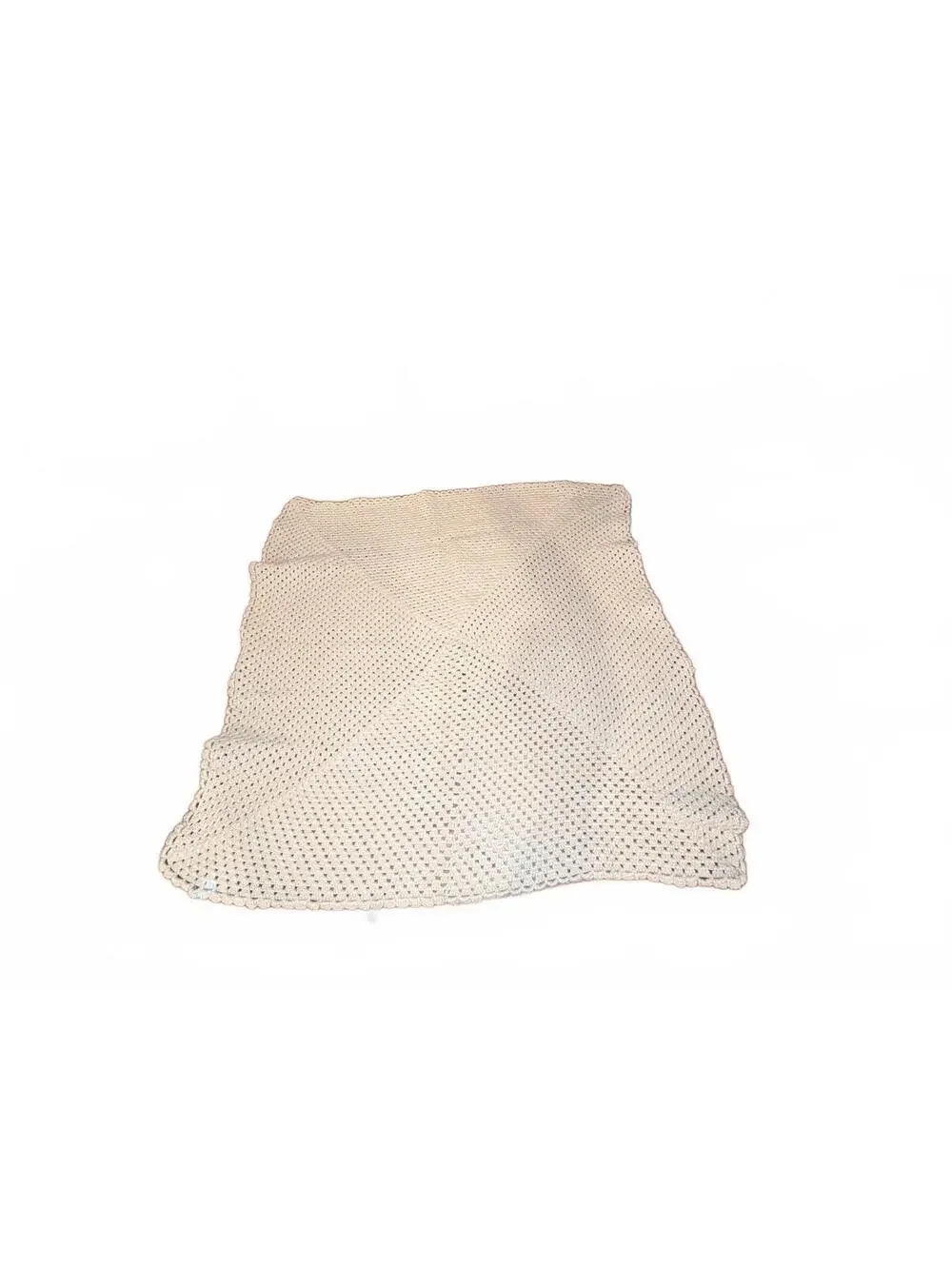 Handmade Beige Crochet Blanket 37x37 Inches